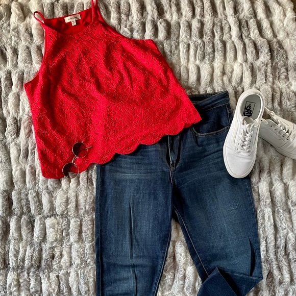 Red Summer Top size Large by Monteau Los Angeles - Picture 1 of 8